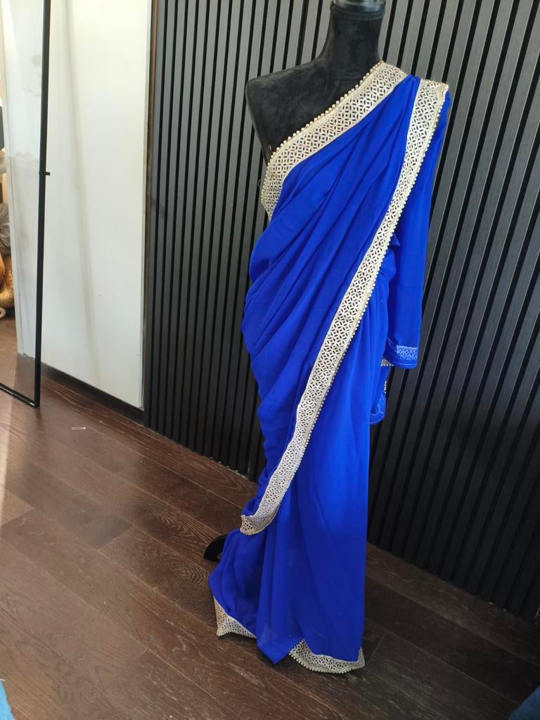 Nieuwe blauwe /kobalt blauwe saree, Ophalen of Verzenden, Nieuw, Blauw, Overige typen