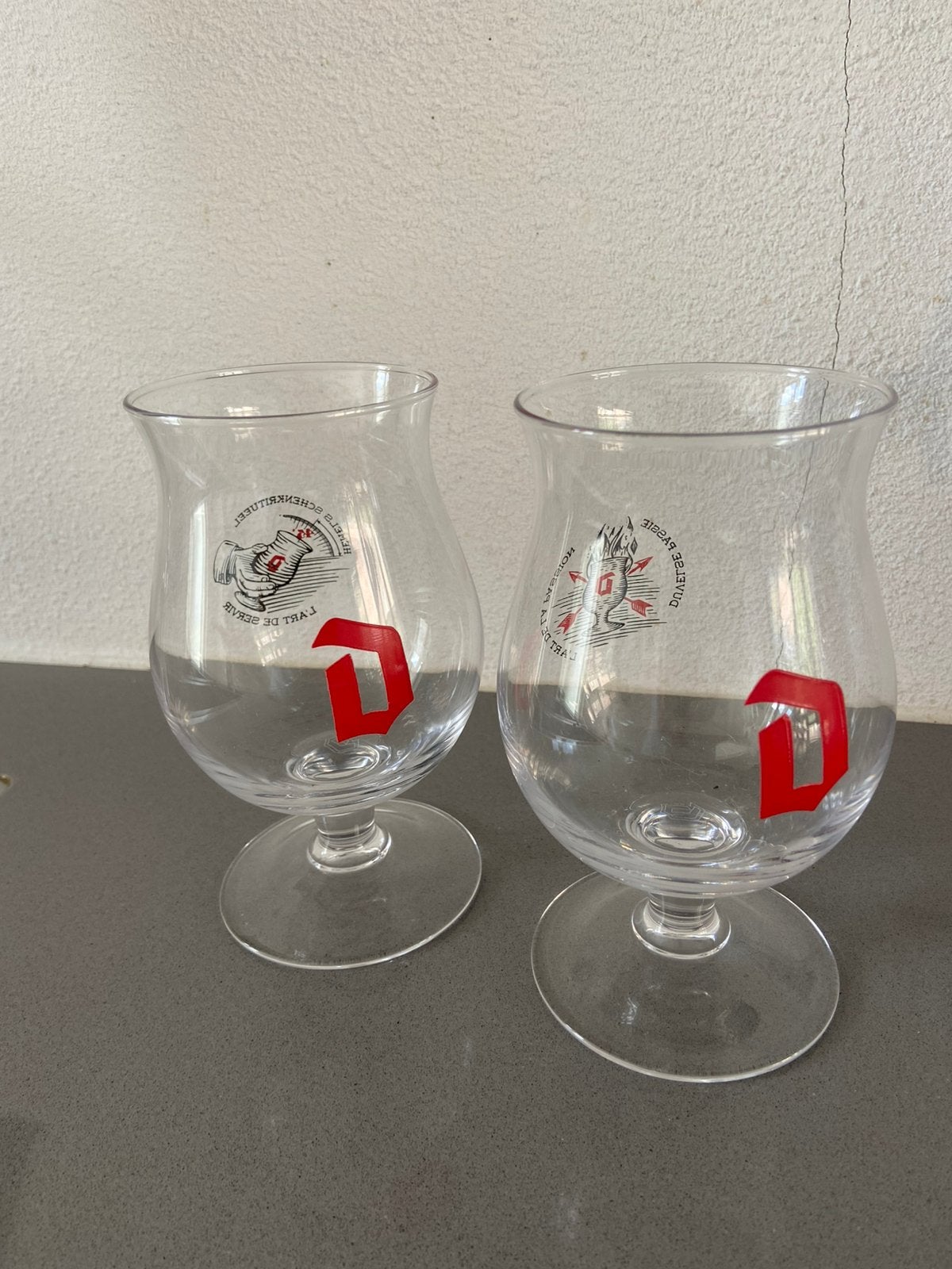 Duvel speciaal bier glas Rode D, Ophalen of Verzenden, Gebruikt, Bierglas