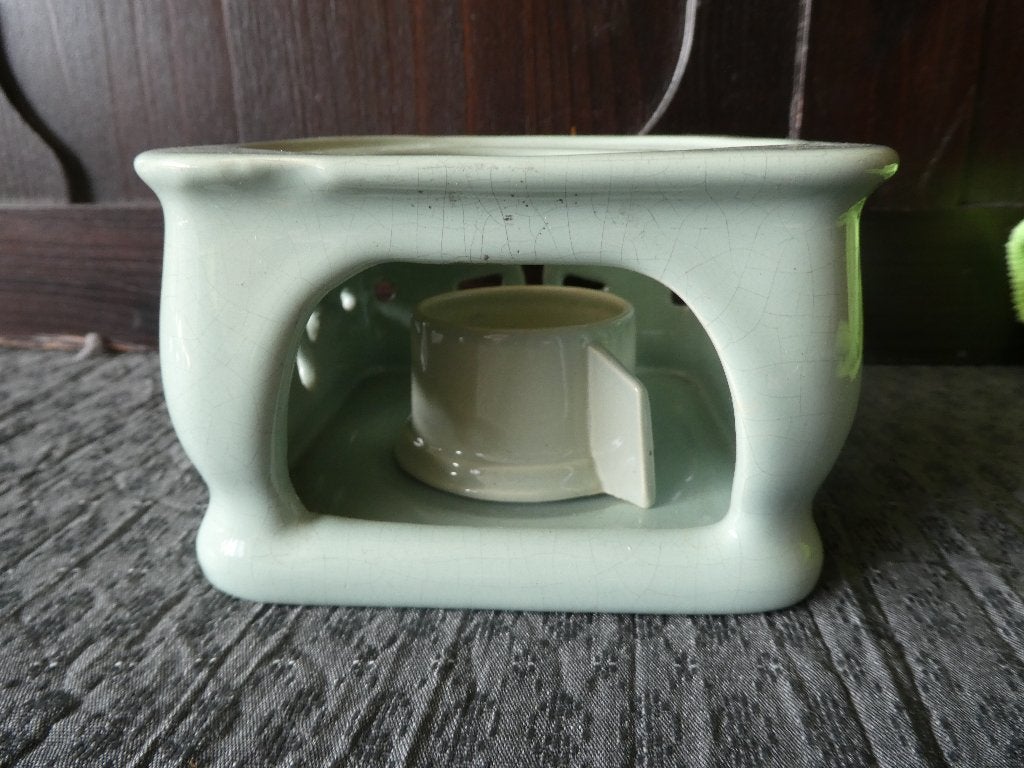 Vintage theewarmer van keramiek - lichtgroen, Ophalen of Verzenden, Zo goed als nieuw, Steen/keramiek, Overige merken