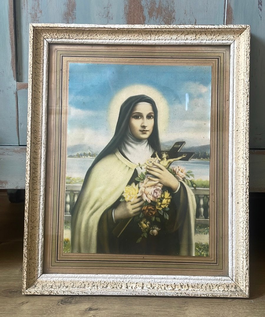 Prachtige lijst Heilige Theresia van Lisieux, Ophalen of Verzenden, Kaart of Prent
