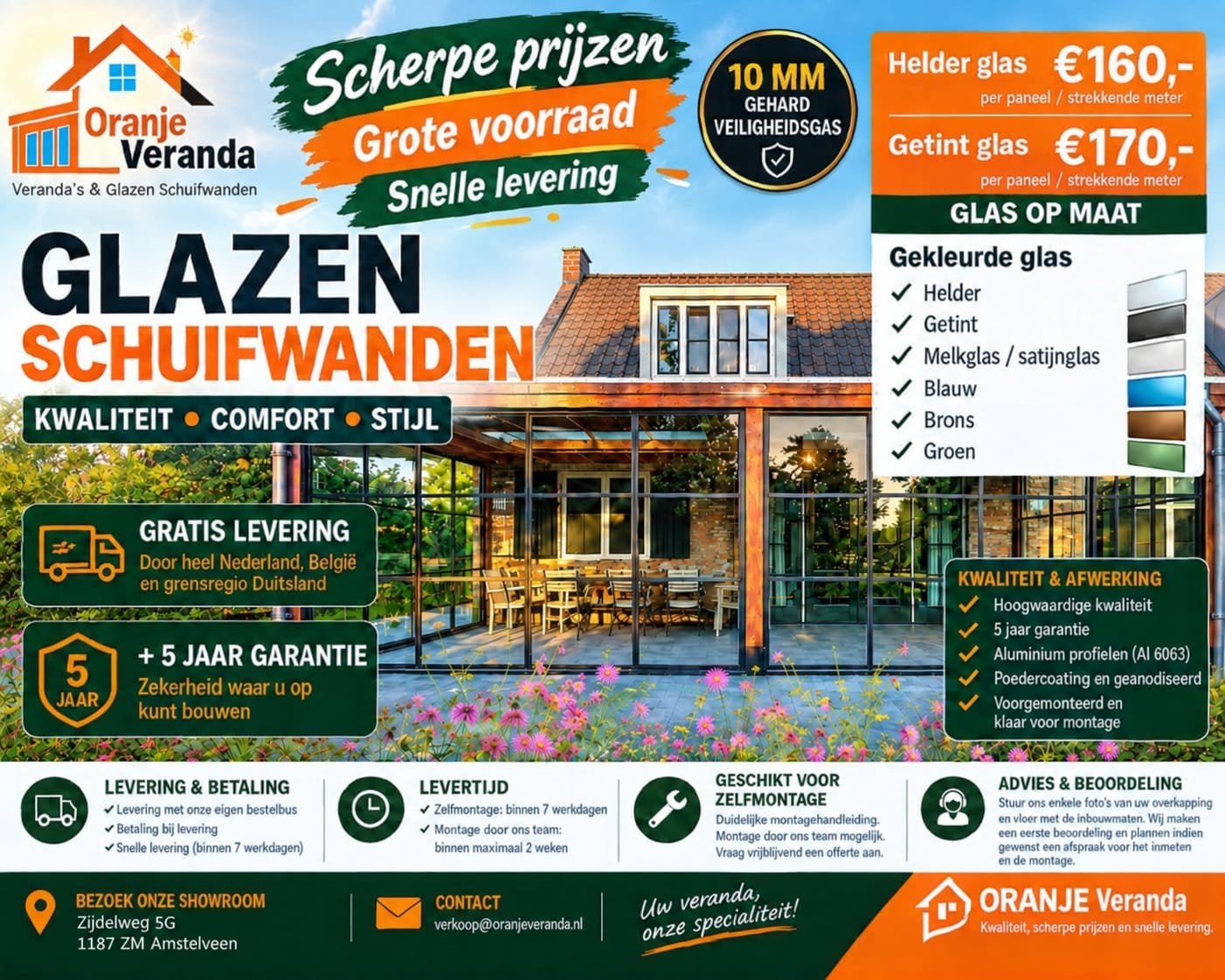 VERANDA OP MAAT & GLAZEN SCHUIFWANDEN, Verzenden, Nieuw, Veranda