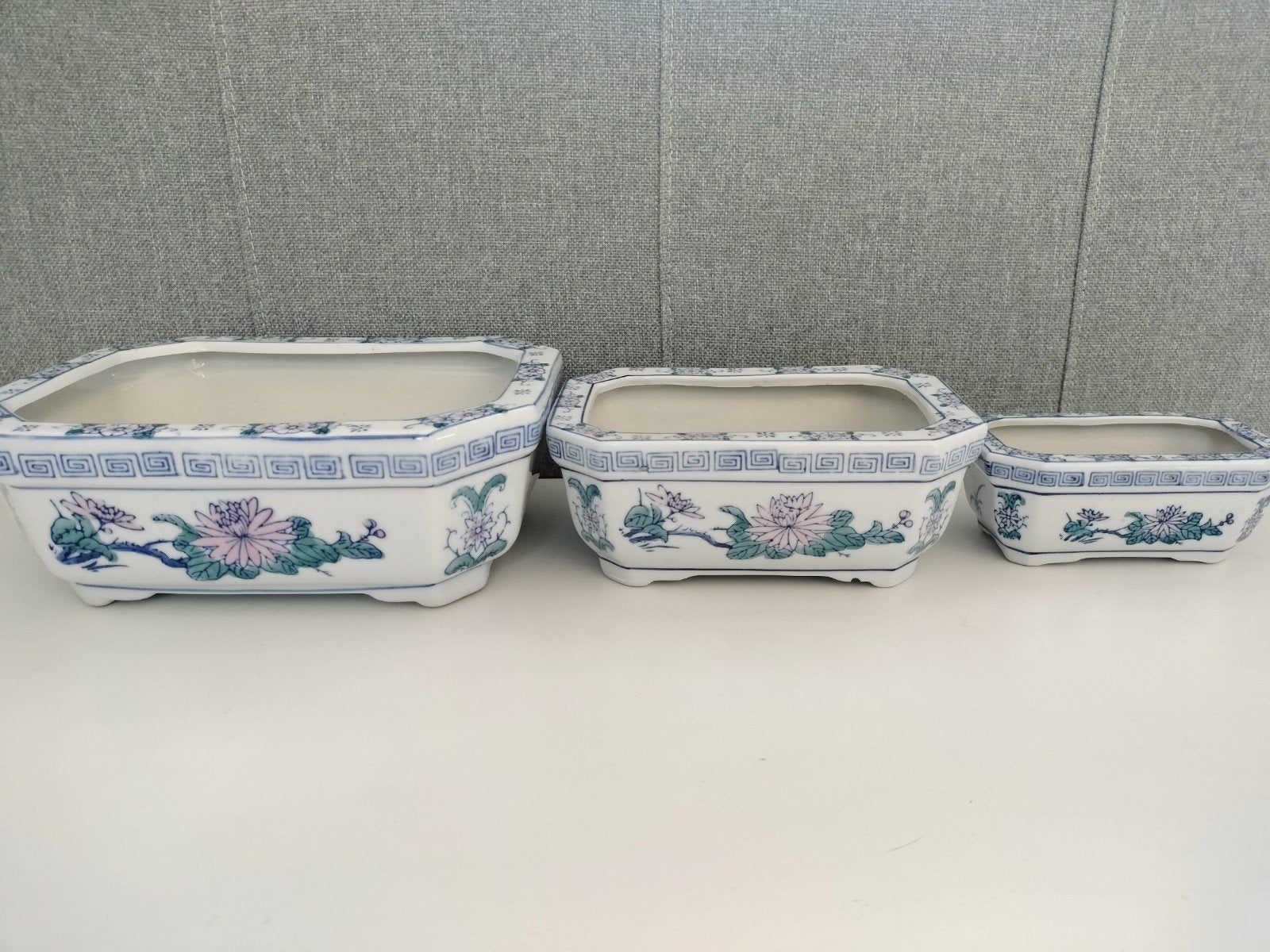Vintage Chinees porseleinen bonsai  bloempot set van 3, Rond, Binnen, Ophalen of Verzenden, Aardewerk