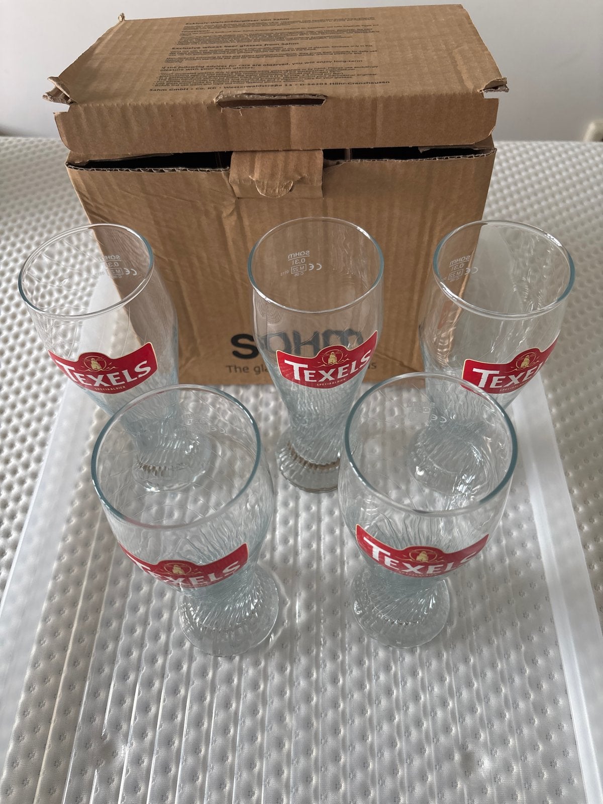 Set van 5 Texels speciaalbier glazen, 0,31L, Verzenden, Zo goed als nieuw, Overige merken, Glas