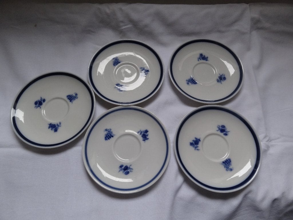 SV03 Vijf DE schoteltjes Mosa Maastricht Douwe Egberts 1, Gebruikt, Ophalen of Verzenden, Overige stijlen, Kop(pen) en/of Schotel(s)