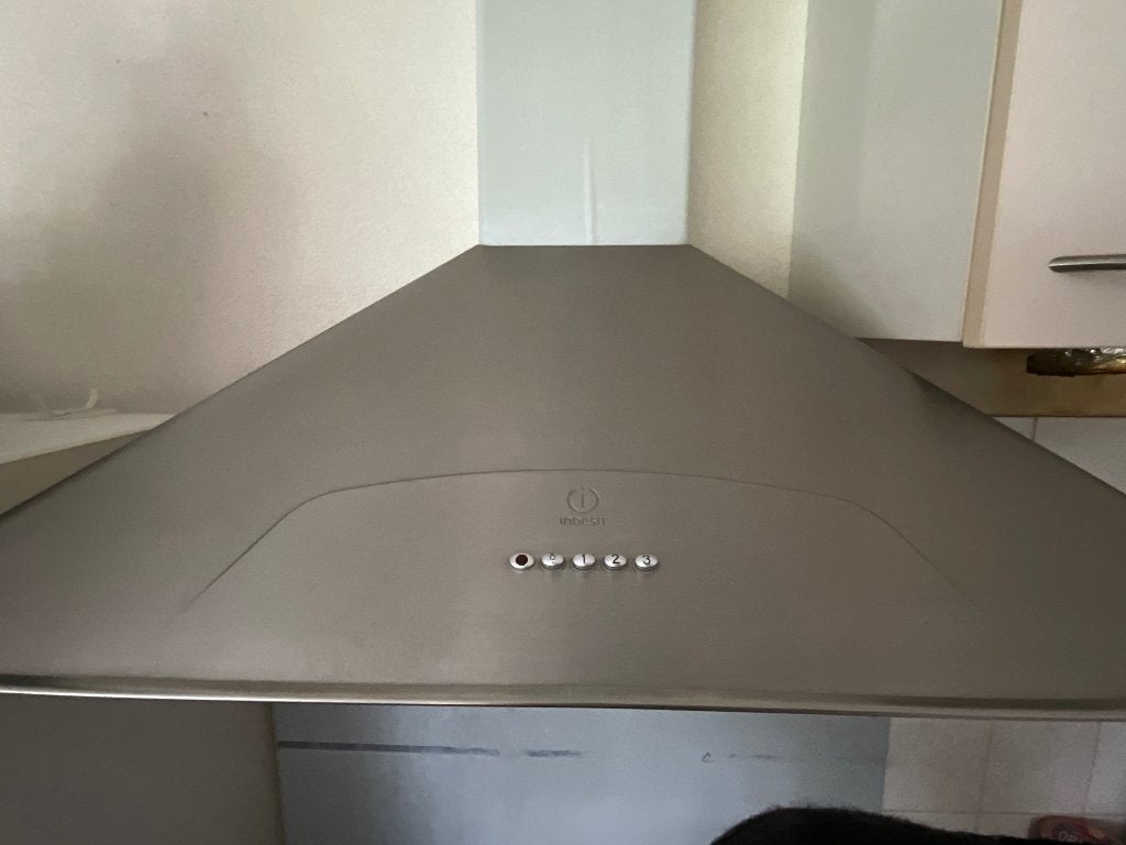 Indesit Rvs brede wasemkap, Ophalen, Zo goed als nieuw, Wandschouwkap