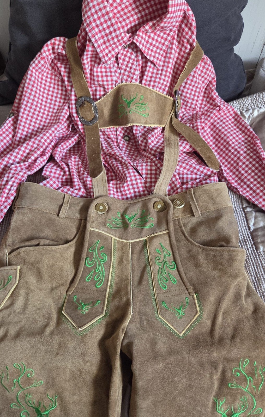 Lederhose met geruit overhemd - Oktoberfest, Ophalen of Verzenden, Zo goed als nieuw, Overige thema's, Kleding