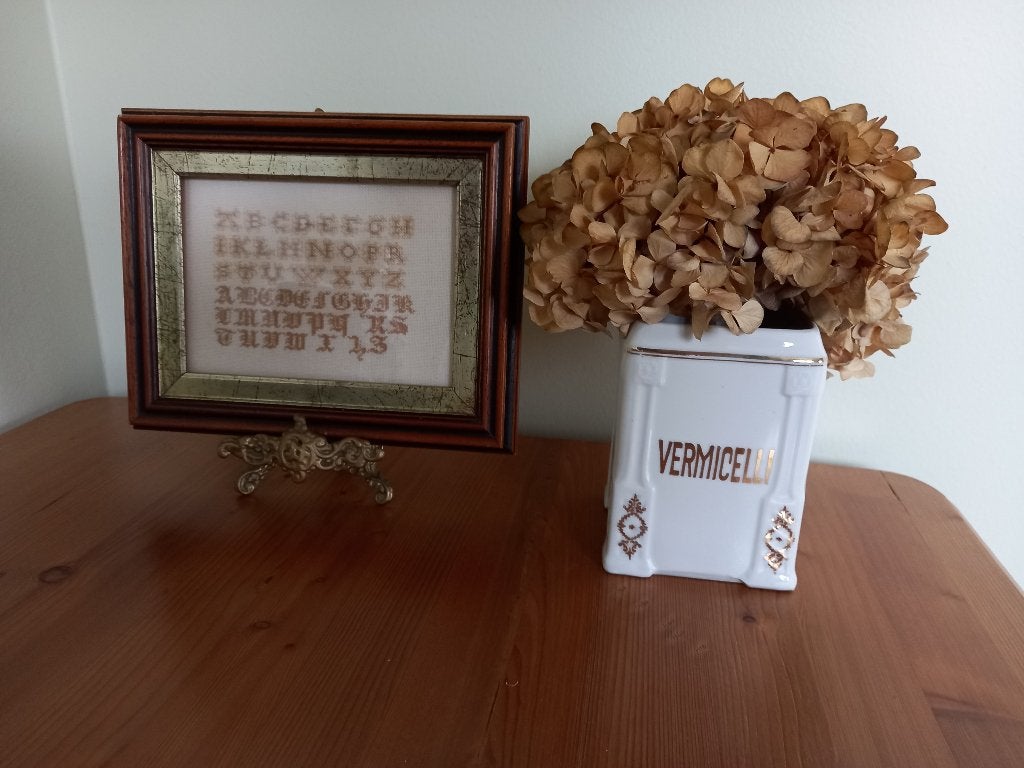 Brocante porseleinen pot Vermicelli goud keuken voorraadpot, Ophalen of Verzenden