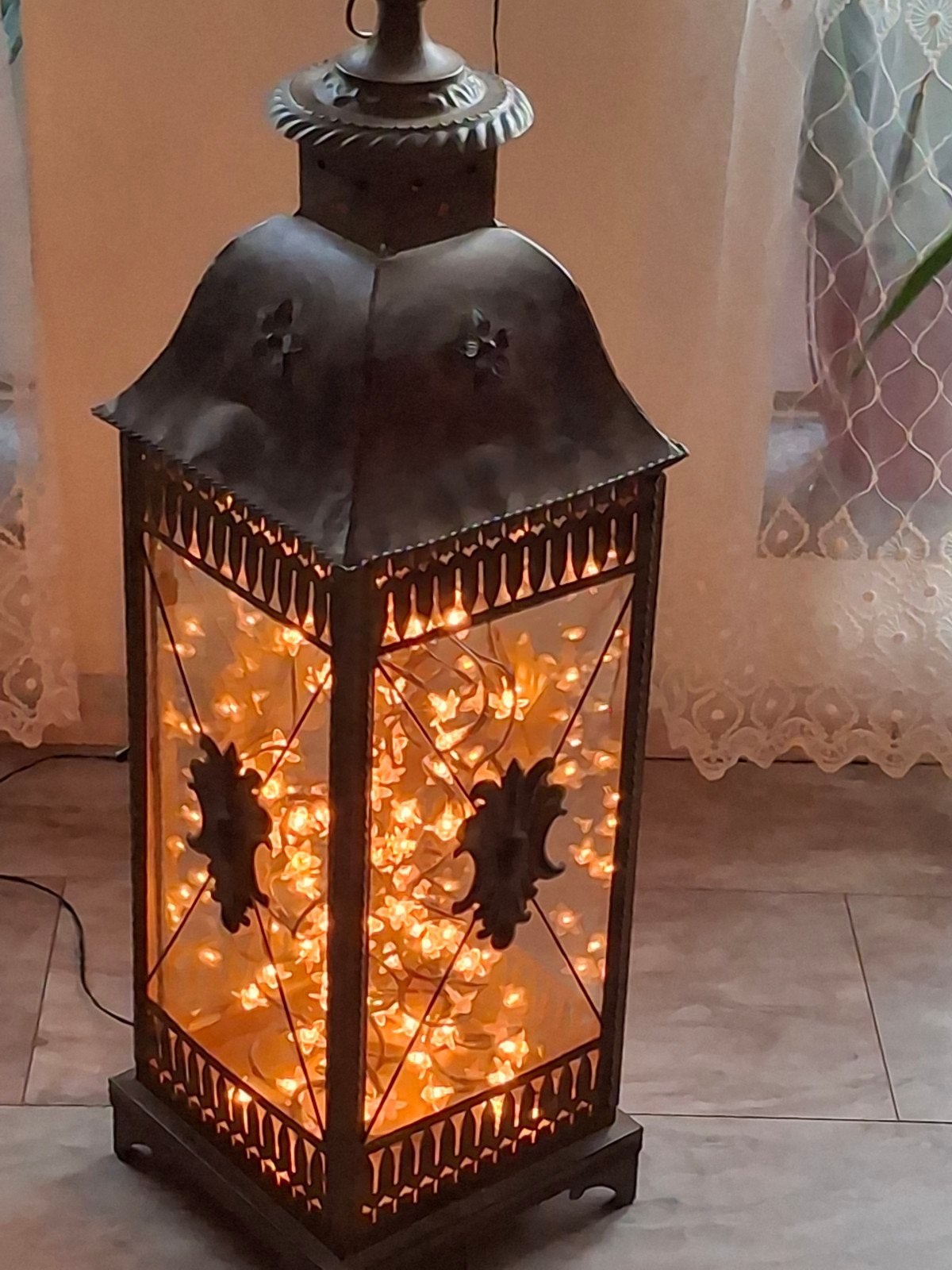 Bronzen lantaarn met verlichting, 65 cm hoog, Gebruikt, Bruin, Klassiek, Ophalen