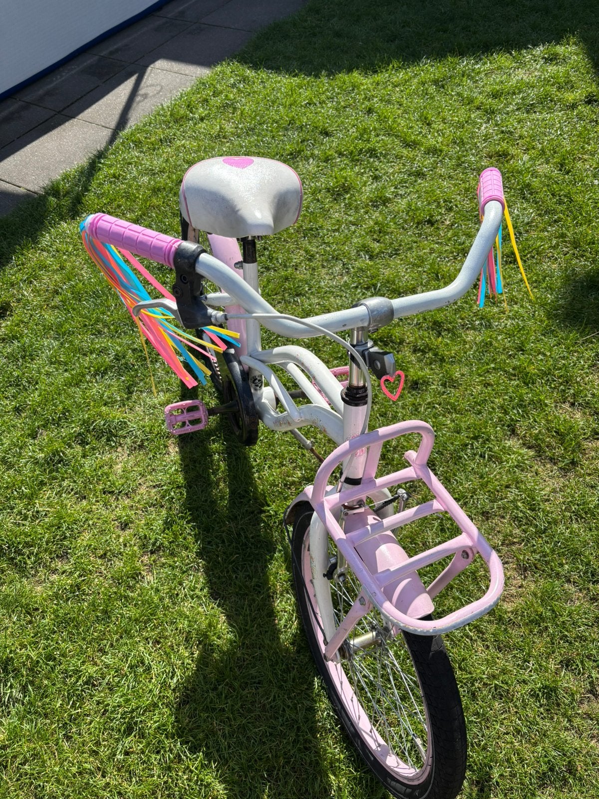 20” Amigo cruiser meisjes fiets roze wit met stuurslierten, Fietsen en Brommers, Terugtraprem, Gebruikt, Ophalen of Verzenden