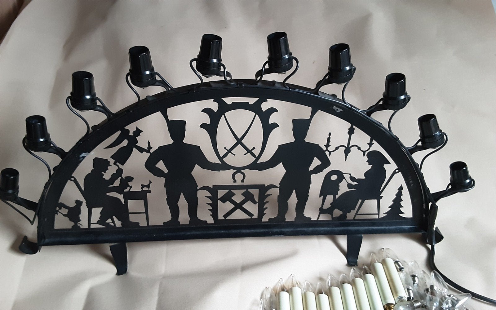 Vintage Kerst Kandelaar met Mijnwerkers Silhouet, Verzenden