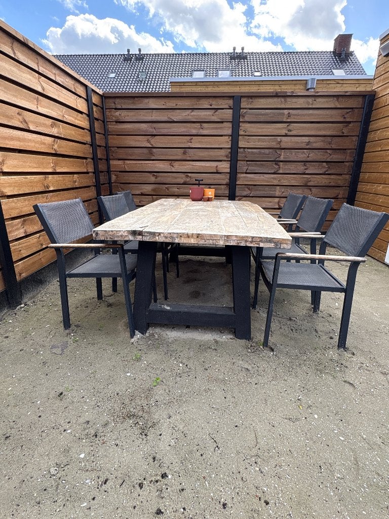 Tuintafel met stoelen, Ophalen, Gebruikt, 100 tot 150 cm, Eikenhout
