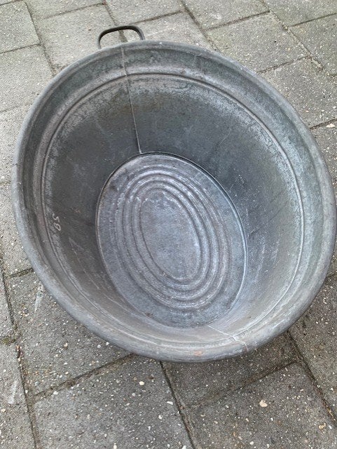 Oude zinken teil - Vintage wasbak - Decoratie, Ophalen, Gebruikt