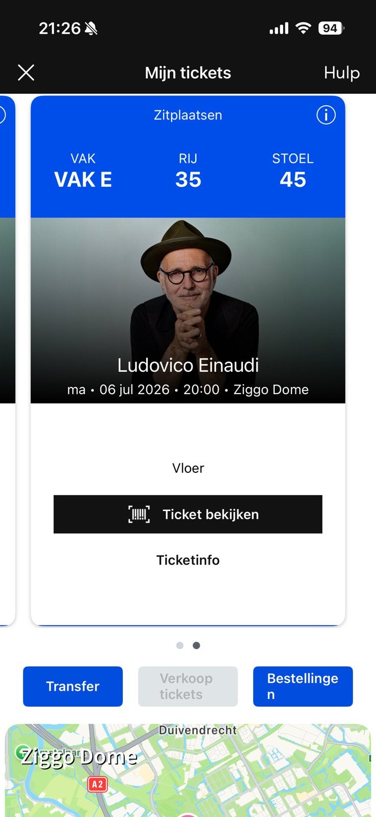 Ludovico einaudi tickets 6 juli golden circkle, Twee personen, Juli