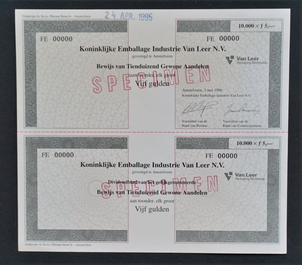 Koninklijke Emballage Industrie Van Leer N.V. - 1996, Verzenden, 1970 tot heden, Aandeel