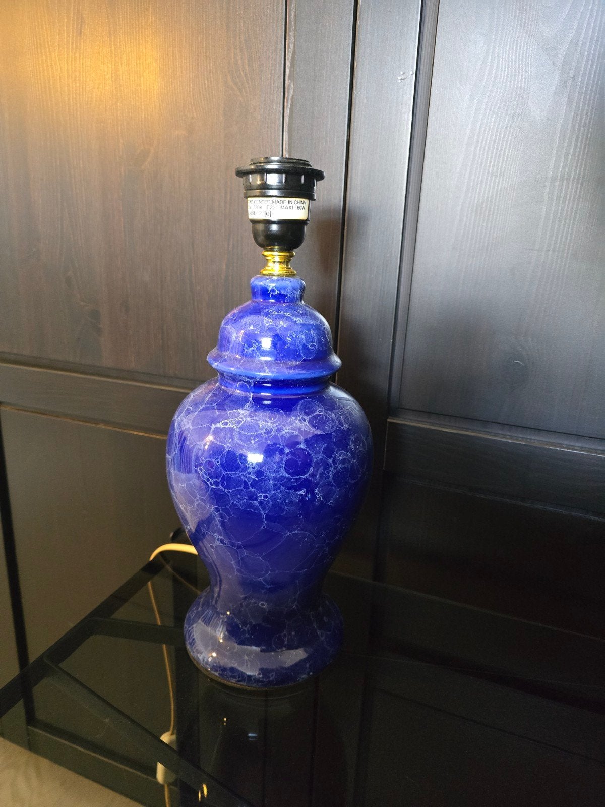Blauwe keramieken tafellamp, zonder kap, vintage, Gebruikt, Vintage, E27 (groot), Ophalen