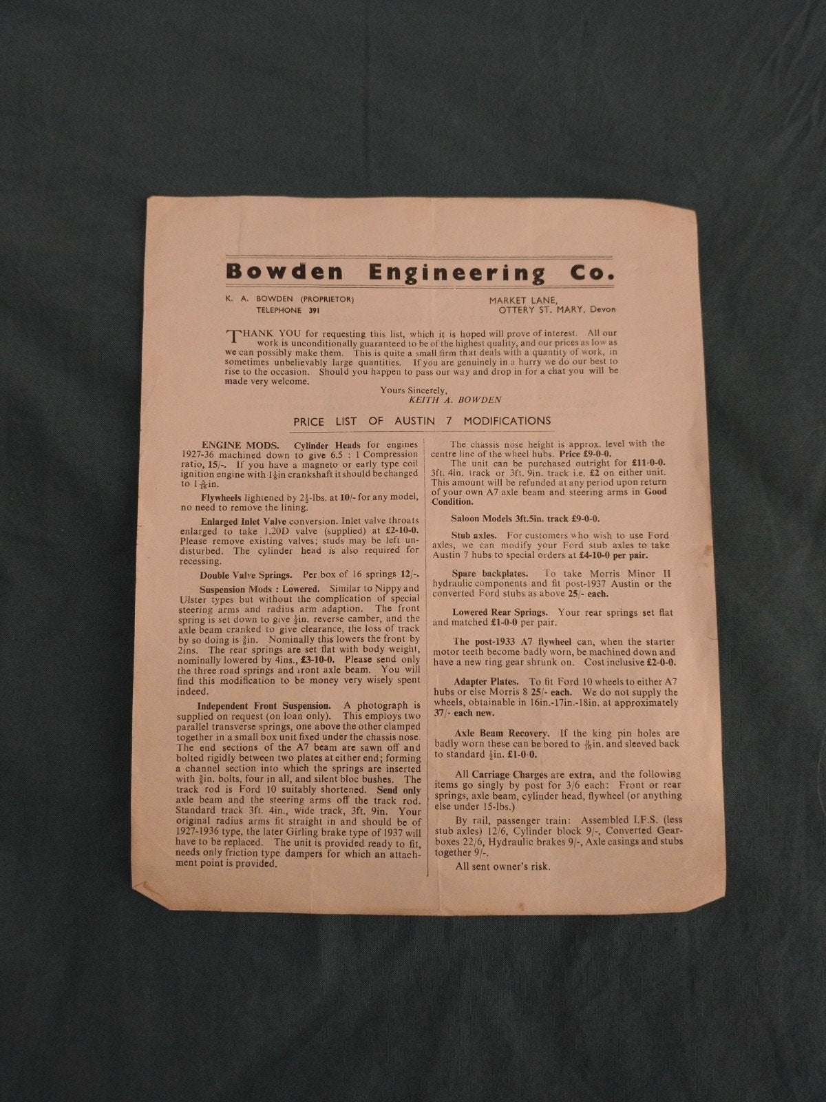 Bowden Engineering Co. Austin 7 onderdelen, Verzenden, Gelezen, Overige merken