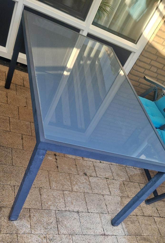 Tuintafel met glazen blad, Ophalen, Gebruikt, Rechthoekig, Aluminium
