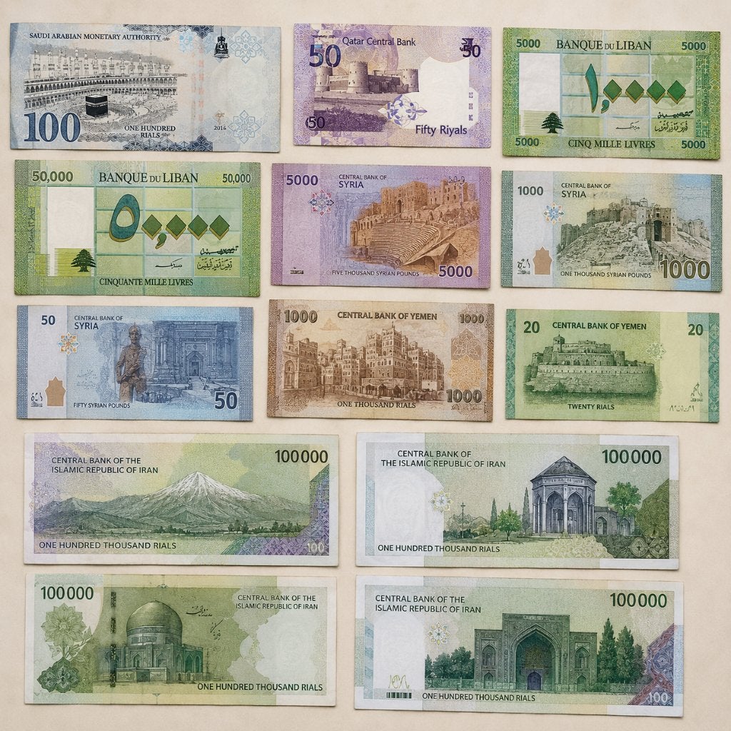 Partij wereldbankbiljetten 11 Midden-Oosten collectie - UNC, Postzegels en Munten, Bankbiljetten | Azië, Verzenden, Midden-Oosten