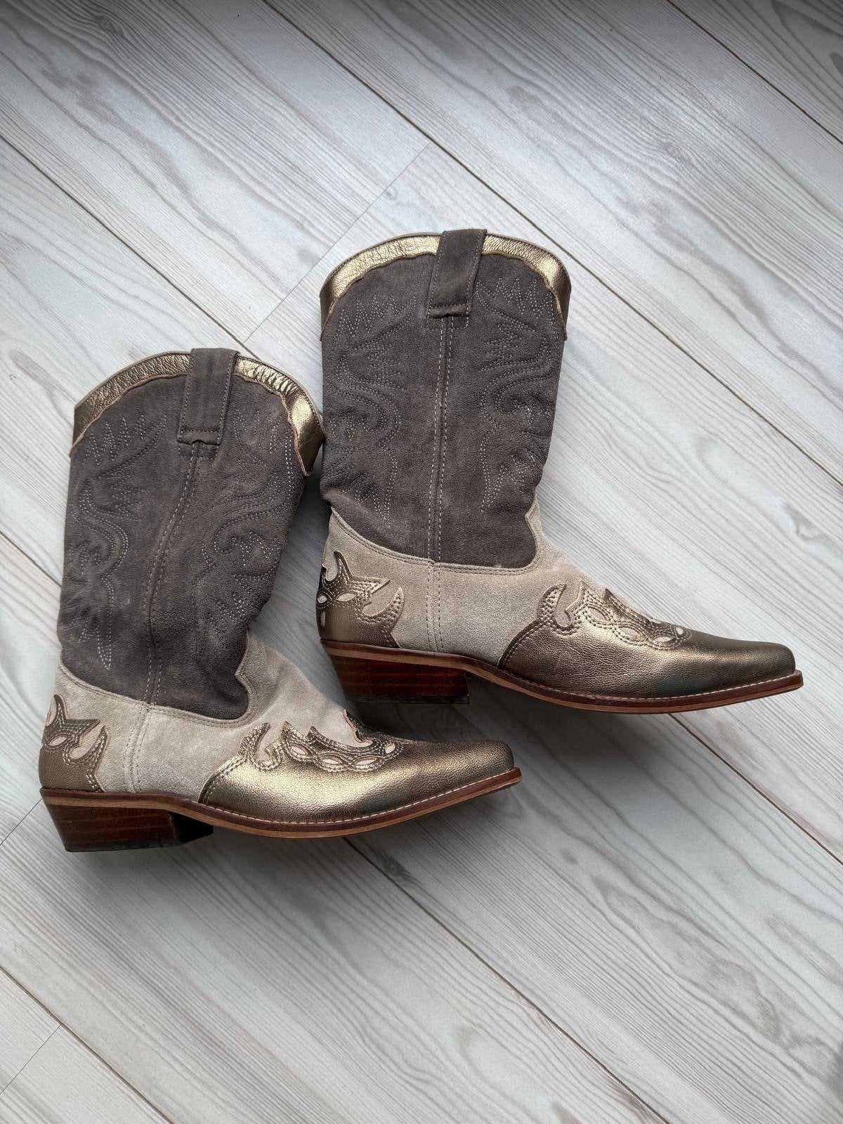DWRS Cowboylaarzen goud/grijs maat 39, Hoge laarzen, Bruin, Ophalen of Verzenden, Gedragen