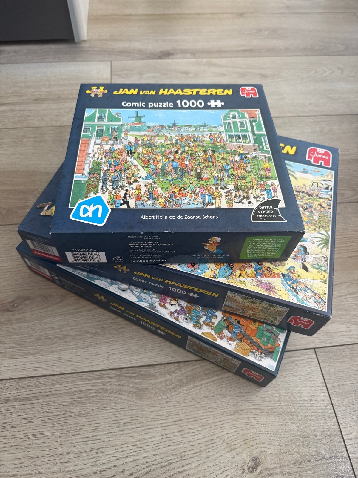 3 Jan van Haasteren puzzels 1000 stukjes, Ophalen of Verzenden, 500 t/m 1500 stukjes, Zo goed als nieuw, Legpuzzel