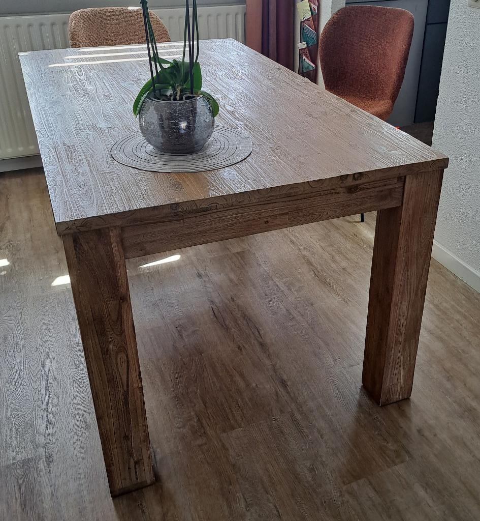 Tafel Eetkamer Hout, Huis en Inrichting, Ophalen, Gebruikt, Accacia look warme stijl, 4 tot 6 stoelen