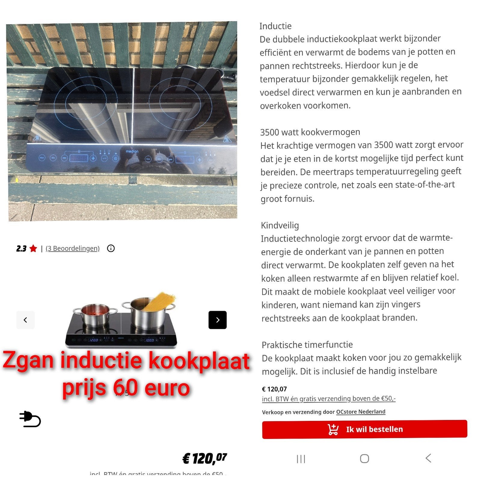 Medion MD 15324 Vrijstaande Inductie Kookplaat, 3 kookzones of minder, Ophalen of Verzenden, Zo goed als nieuw, Inductie