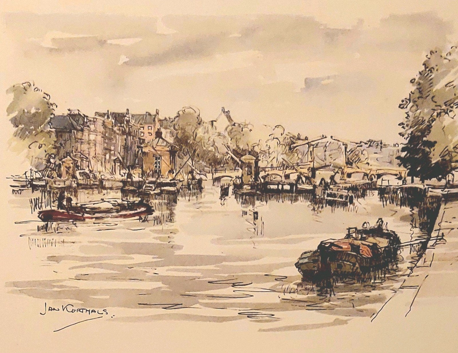 Gezicht op de Amstel ... Jan Korthals

Een aquarel schilderi, Ophalen of Verzenden