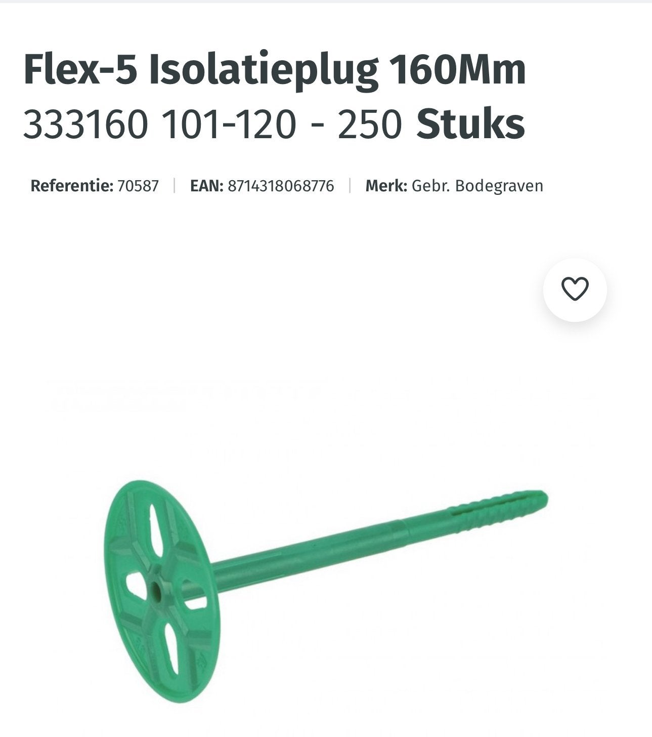 GB Flex-5 Isolatiepluggen 160mm - ca.500 stuks, Ophalen, Nieuw, 100 tot 250 mm, Pluggen