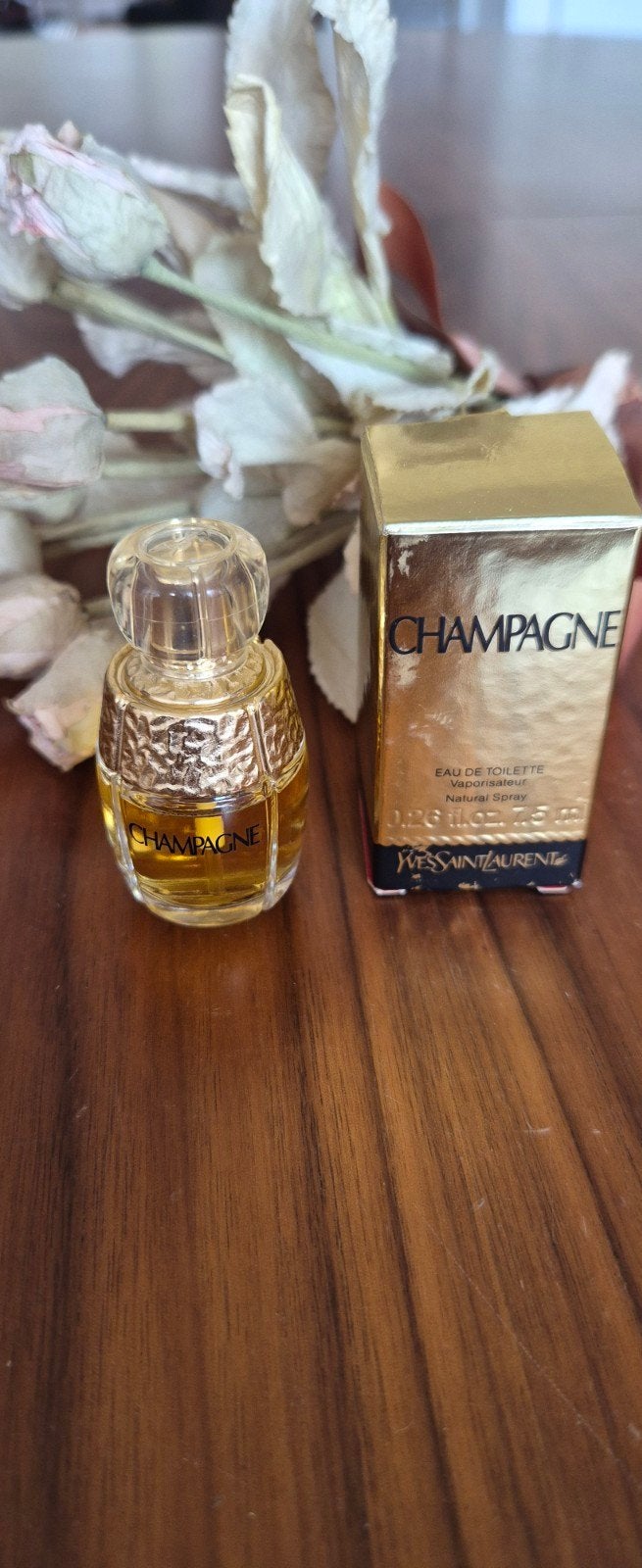Vintage YSL Champagne Parfum Miniatuur (7,5 ml) – Met Doosje, Ophalen of Verzenden, Zo goed als nieuw, Miniatuur, Gevuld