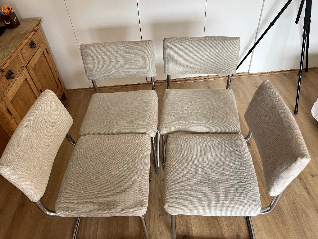 4 eetkamerstoelen - gebruikt maar in goede staat, Huis en Inrichting, Stoelen, Ophalen, Gebruikt, Overige kleuren, Stof