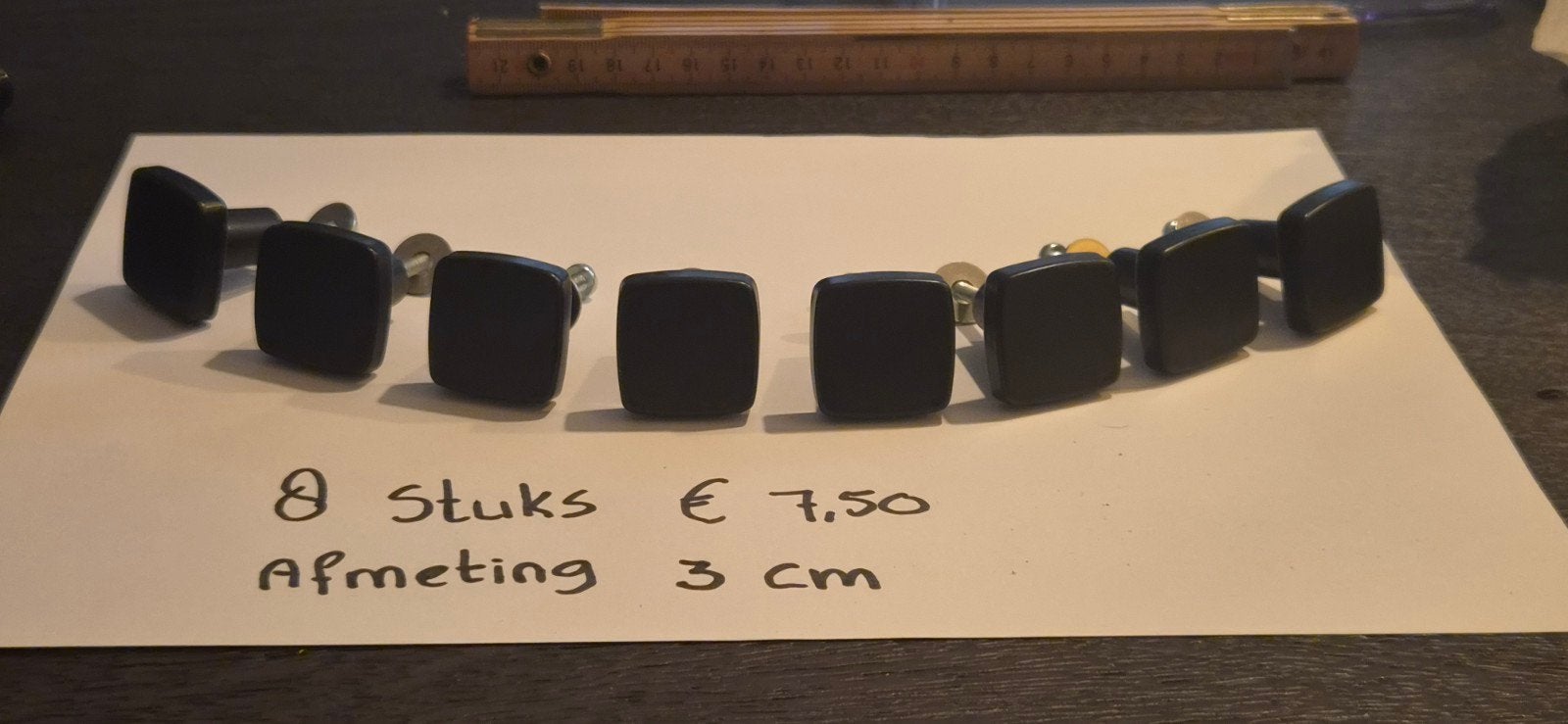 8x Zwarte vierkante meubelknoppen - 3 cm, Ophalen of Verzenden, Nieuw