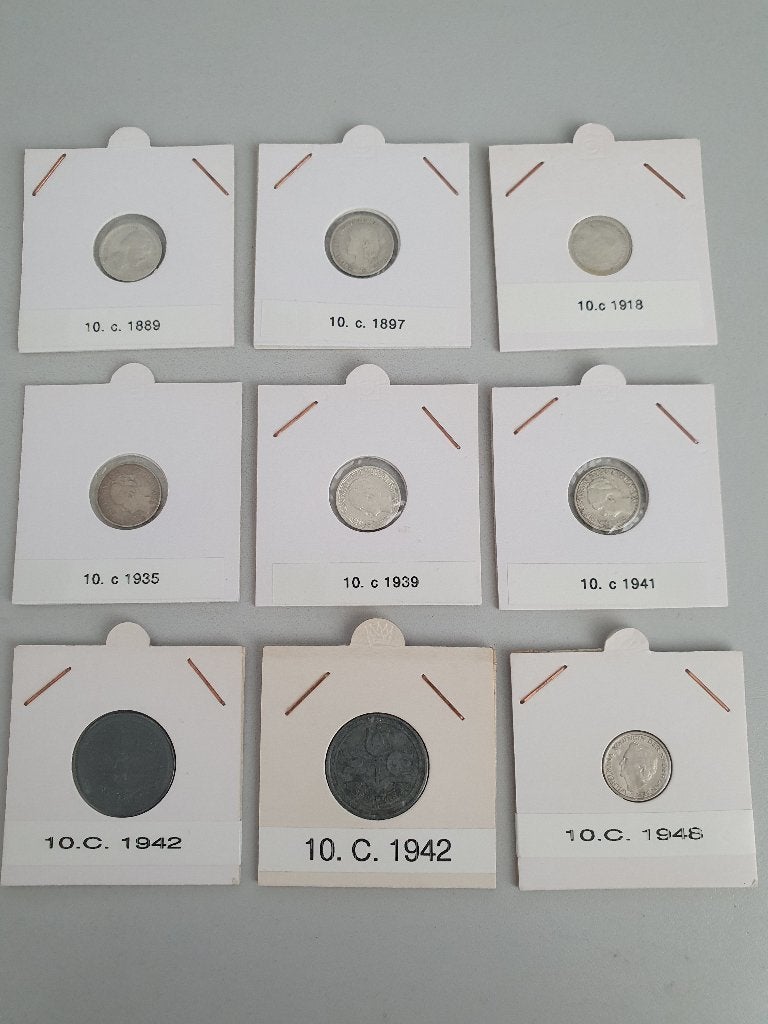 10 CENT 1889-1948 (9 stuks), Postzegels en Munten, Zilver, 10 cent, Koningin Wilhelmina, Verzenden