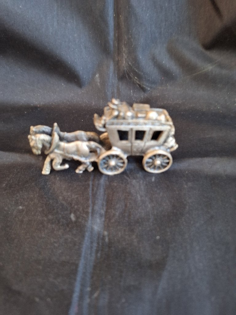 Vintage Pewter Twee Paard Postkoets Beeldje Miniatuur, Verzamelen, Ophalen, Zo goed als nieuw, Overige typen