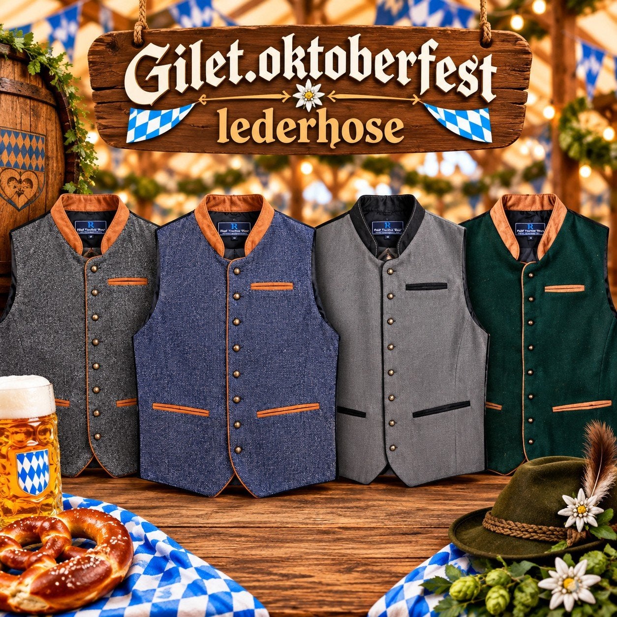 Gilet alle maten Oktoberfest lederhose trachten vest tiroler, Kleding | Heren, Ophalen of Verzenden, Nieuw, Overige maten