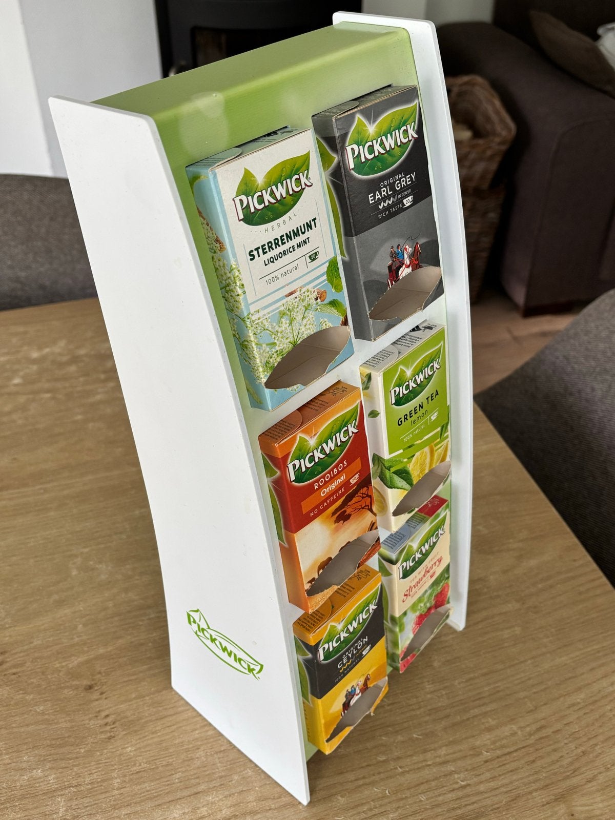 Pickwick theedoos / theedisplay, Gebruikt, Kunststof, Ophalen of Verzenden, Wit