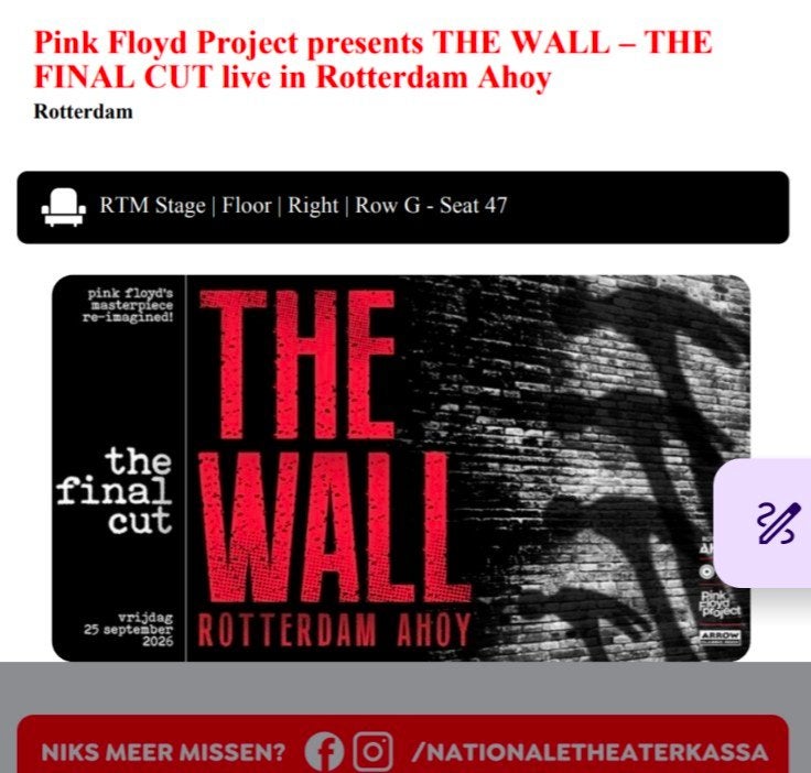 Pink Floyd project Ahoy 25 september, Tickets en Kaartjes, Twee personen, September