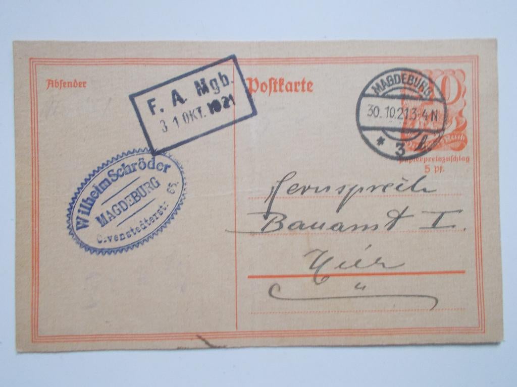 Duitse Rijk, Niet Bijgefrankeerde Postkaart 40 Pfennig 1921., Postzegels en Munten, Brieven en Enveloppen | Buitenland, Ophalen