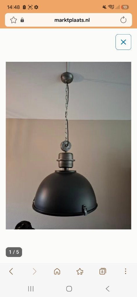 Zwarte Industriele lamp, Huis en Inrichting, Ophalen, Gebruikt, E27 (groot), Metaal