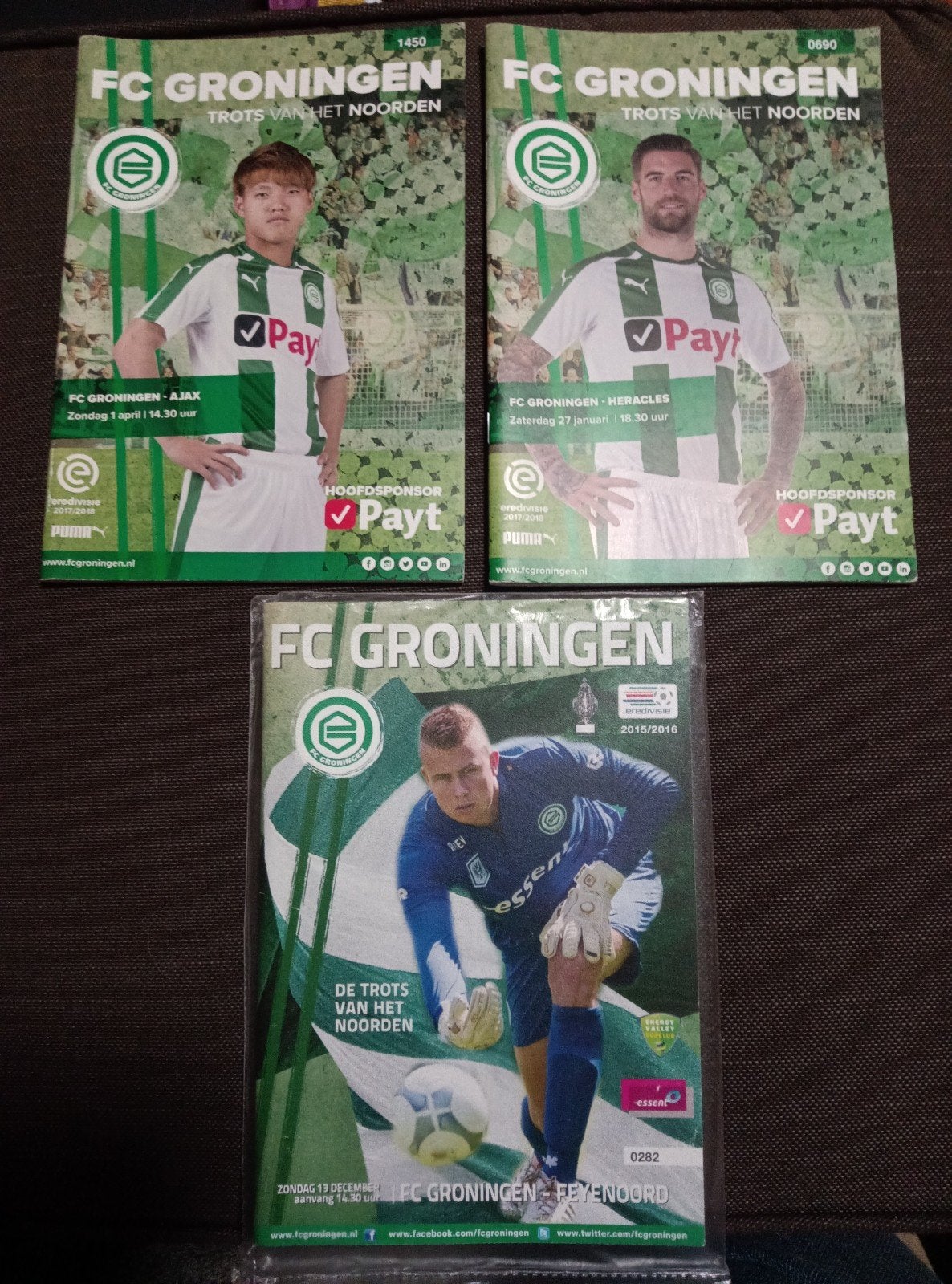FC Groningen Wedstrijdprogramma's - 3 stuks, Ophalen of Verzenden, Zo goed als nieuw, Overige binnenlandse clubs, Boek of Tijdschrift