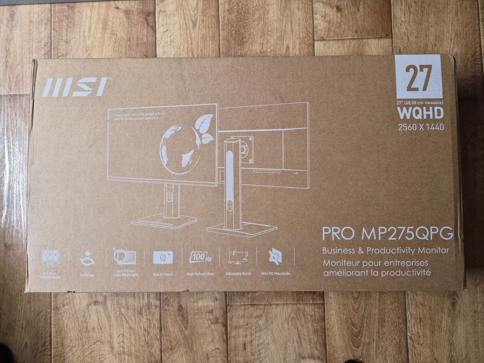 MSI Pro MP275QPG - 27 inch - 2560 x 1440 pixels (UWQHD), Ophalen, IPS, In hoogte verstelbaar, Zo goed als nieuw