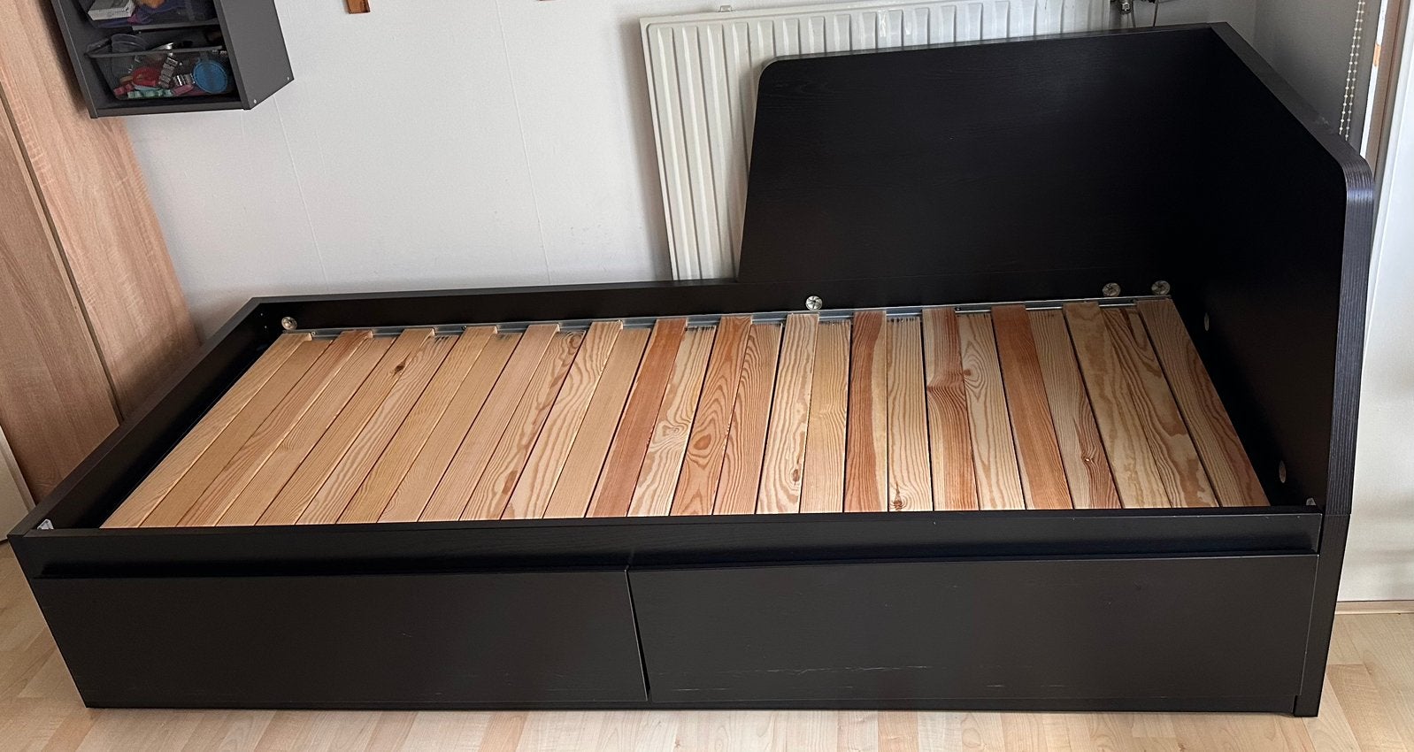 IKEA Flekke Bedbank met 2 lades, zwart, 80/160x200 cm, Ophalen, Verstelbaar, 90 cm, Tweepersoons