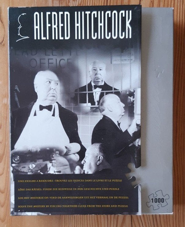 Mysterie Puzzel, Alfred Hitchcock, 1000 stukjes, Ophalen of Verzenden, 500 t/m 1500 stukjes, Zo goed als nieuw, Legpuzzel