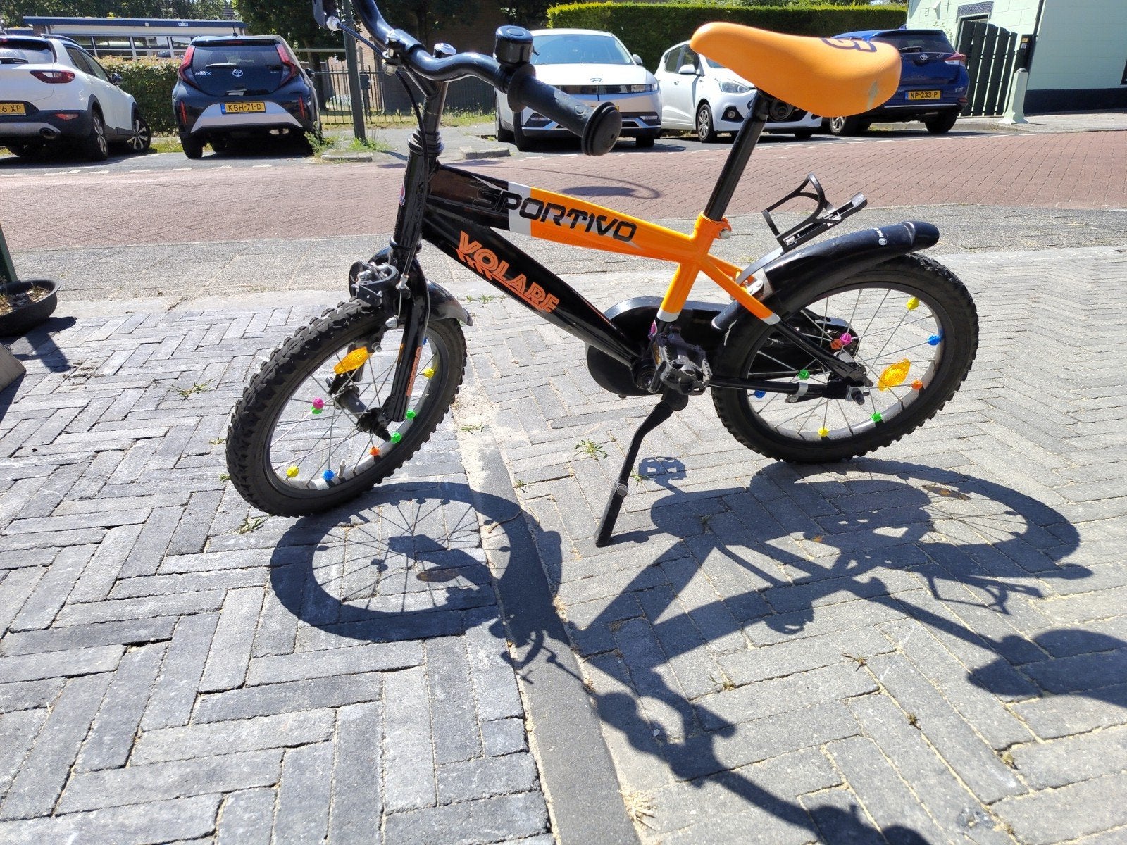 Volare Portivo Kinderfiets 16 inch - Zwart/Oranje, Ophalen, Gebruikt, 16 tot 20 inch