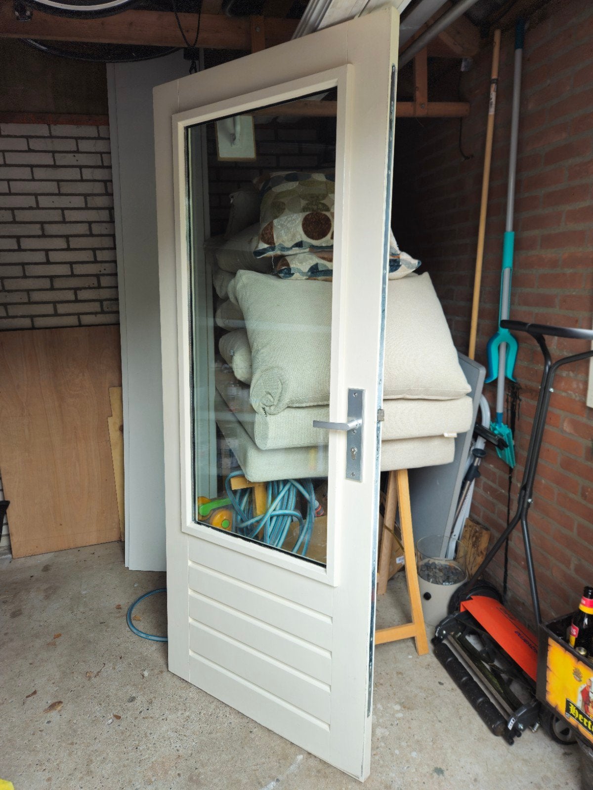 Buitendeur hardhout met HR++ glas, achterdeur, schuurdeur, Ophalen, Gebruikt, 80 tot 100 cm, Buitendeur