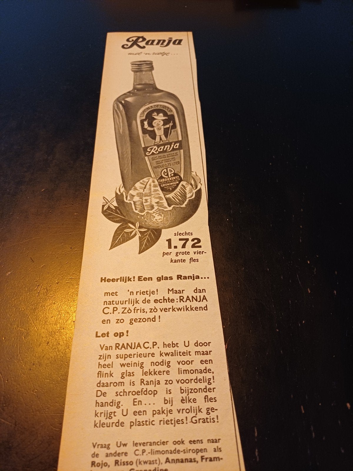advertentie van Ranja C.P fabriek Groningen heerlijk 1957, Ophalen of Verzenden, Zo goed als nieuw, Overige typen