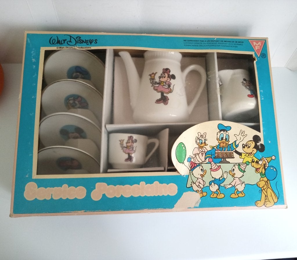 Vintage Mickey Mini Mouse koffieserviesje in originele doos, Antiek en Kunst, Ophalen of Verzenden