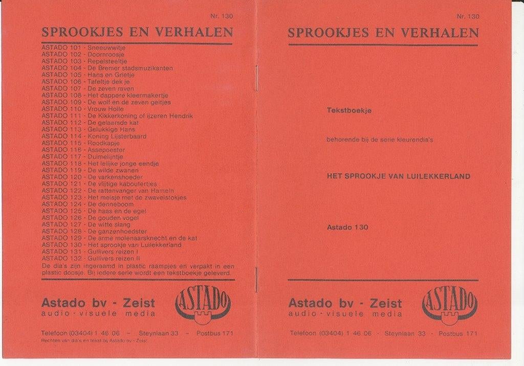 Tekstboekje ASTADO bv Zeist Nr. 130  sprookje  luilekkerland, Ophalen of Verzenden, Overige figuren, Zo goed als nieuw, Overige typen