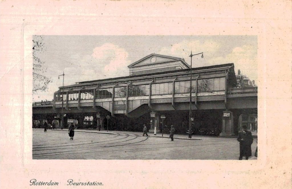 Oude Ansichtkaart Rotterdam Beursstation, Ophalen of Verzenden, 1920 tot 1940, Gelopen, Zuid-Holland