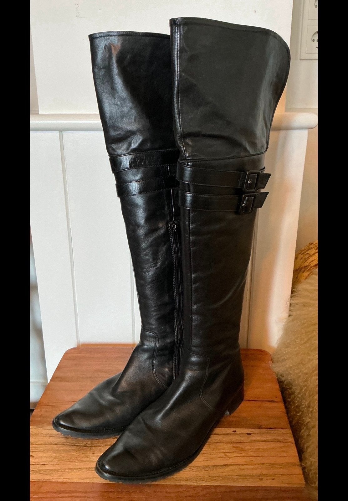Lange zwarte leren laarzen. Laars, zwart leer. Leren kap M39, Kleding | Dames, Schoenen, Ophalen of Verzenden, Zo goed als nieuw