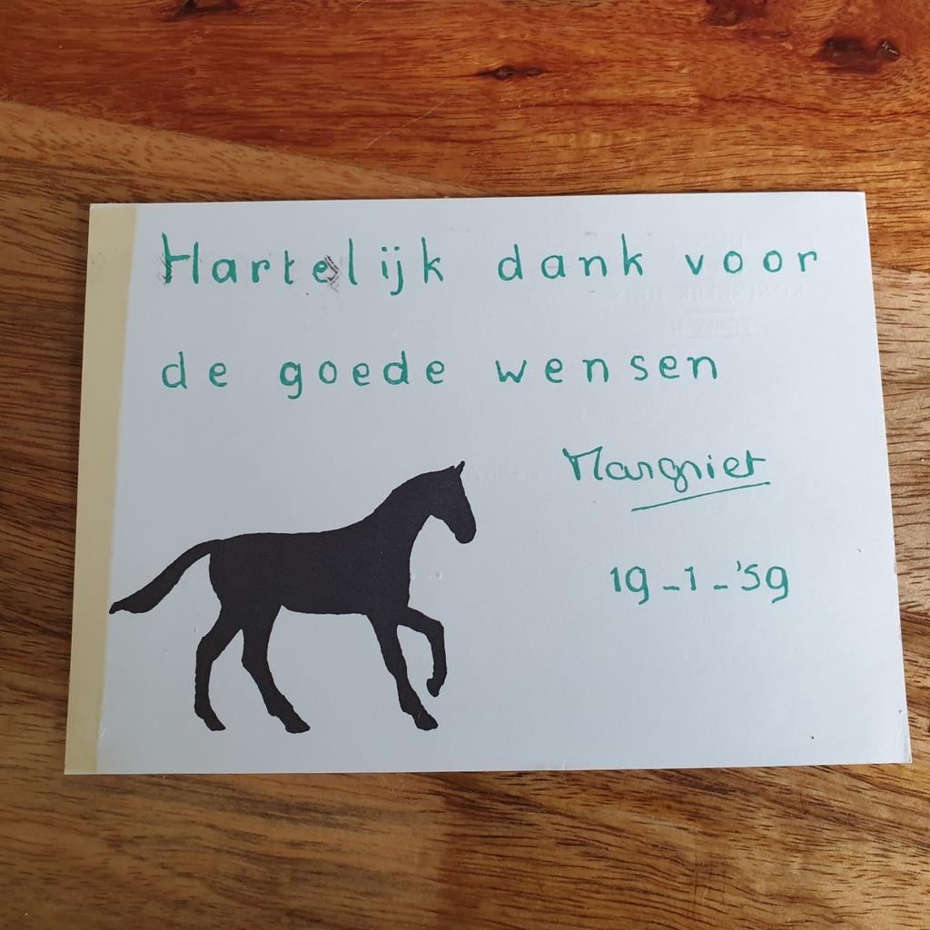 Bedankkaartje prinses margriet 1959 16e verjaardag, Ophalen of Verzenden, Kaart, Foto of Prent